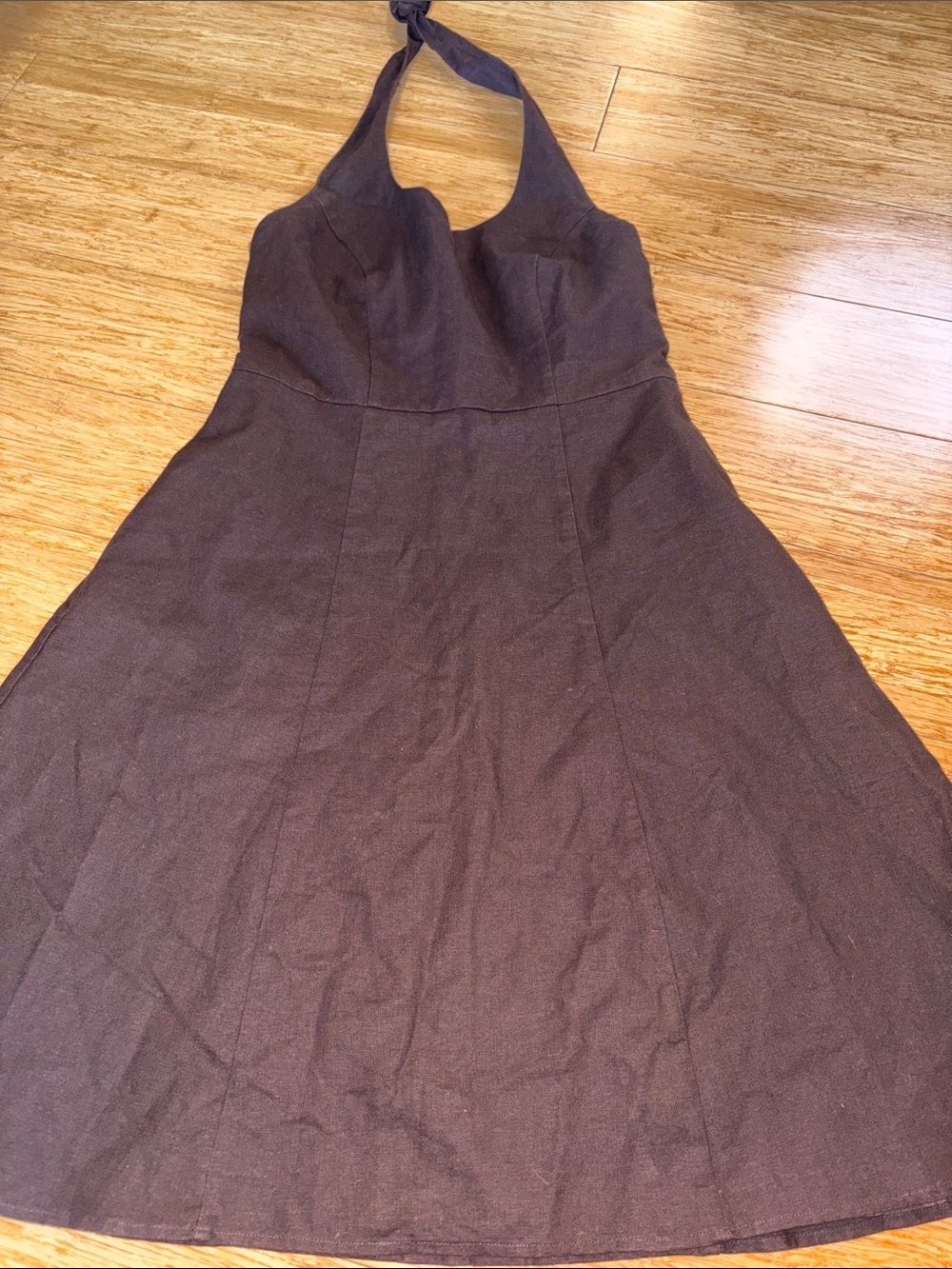 VINTAGE Merona Collection Linen Blend Halter Midi Dress Brown Size 4 minimalist